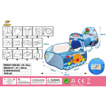 Plac zabaw 3w1 dla dzieci 3+ Ocean + Suchy basen Kojec + Tunel + Namiot